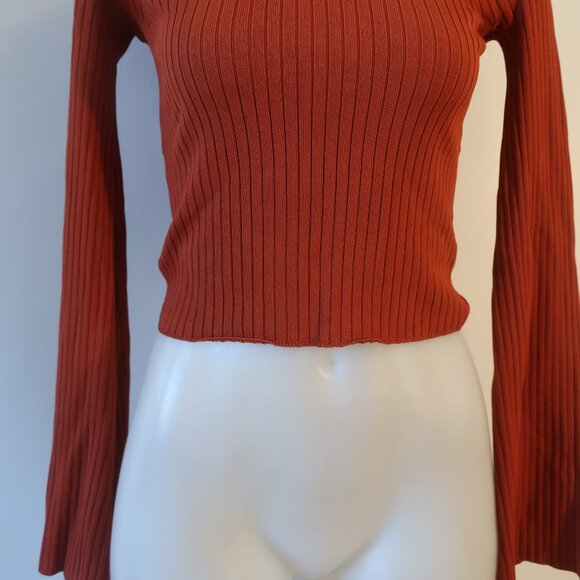 Womens Intermix Rust Ribbed Flare Sleeve Off-The-Shoulder Sweater P US/XS - Picture 5 of 10